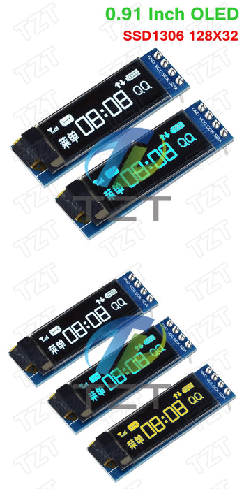 TZT Modulo OLED da 0,91 pollici Bianco/Blu OLED 128X32 OLED Modulo display LCD a LED 0,91 "IIC Comunicare per Arduino ROHS