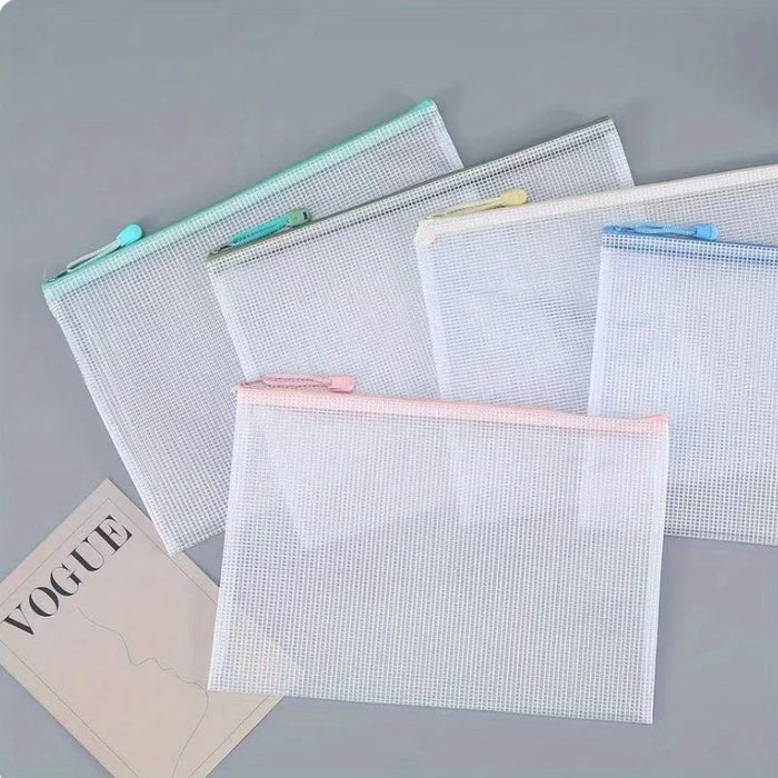 Borsa con cerniera in rete da 10 pezzi borsa con cerniera borsa con cerniera per l'organizzazione dell'aula borsa con cerniera in plastica, 5 colori, formato A4, scheda Gam