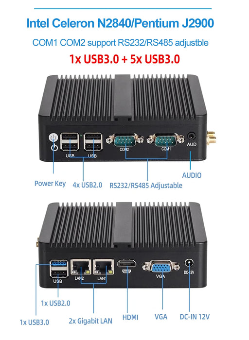 XCY Mini PC senza ventola Intel Celeron J6412 J4125 2x GbE LAN 2x RS232 HDMI VGA WiFi 4G LTE Windows 10 Linux Computer industriale