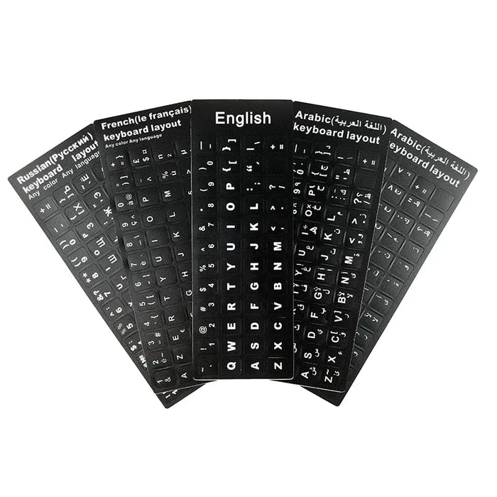 Russo francese inglese arabo spagnolo portoghese ebraico adesivi per tastiera lettera alfabeto layout adesivo per PC desktop portatile