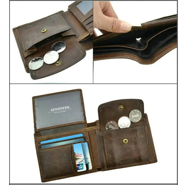 Portafogli da uomo in vera pelle di mucca con tasca portamonete portafoglio da uomo Vintage con blocco RFID portafoglio da uomo in vera pelle con porta carte